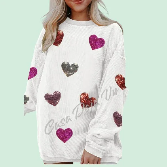 Uber Soft Comfy Baggy Slouchy Drop Shoulders White Pullover with a Little Bling - Picture 3 of 8